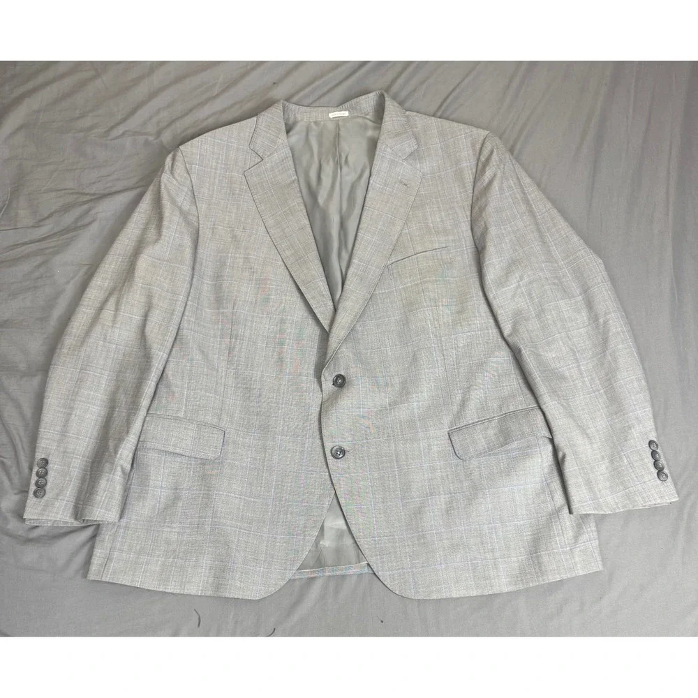 Peter Millar Grey Glen Plaid Virgin Wool Sport Coat Blazer 50R Made in Portugal